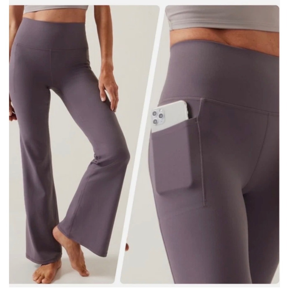 Athleta Salutation Stash Flare Pant Purple Yoga Gym Pockets NEW Womens XL